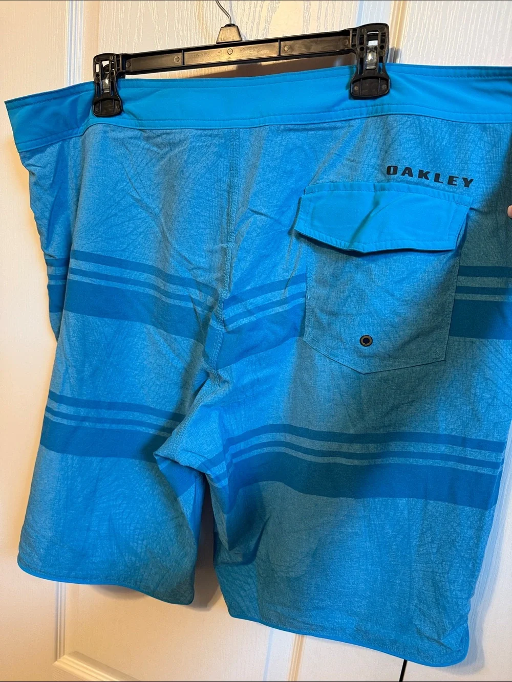 Oakley Turquoise and Blue Striped Men’s Board Shorts